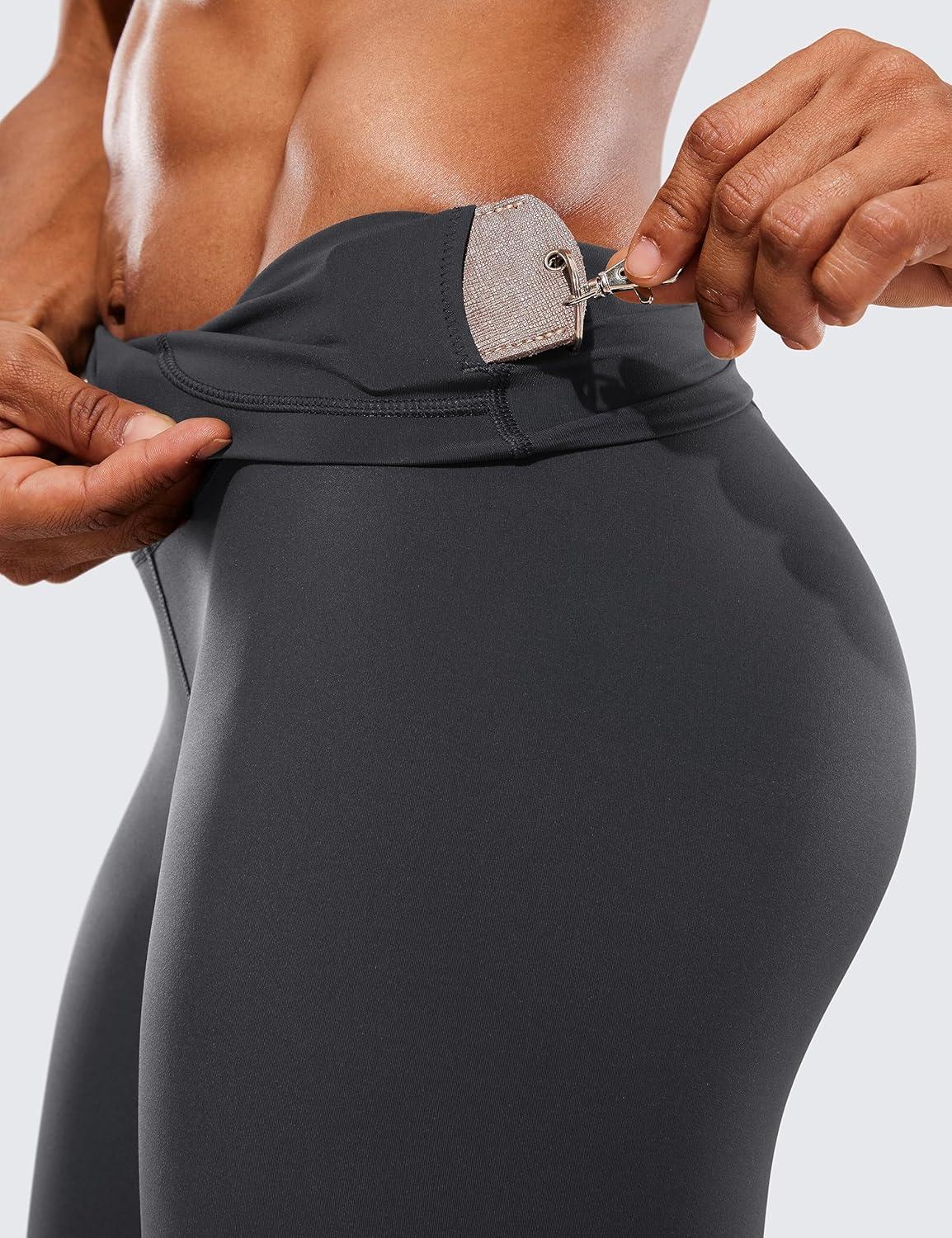 imageCRZ YOGA Womens Hugged Feeling Compression Leggings 25 Inches Thick High Waisted Tummy Control Workout Pants TightsInk Gray