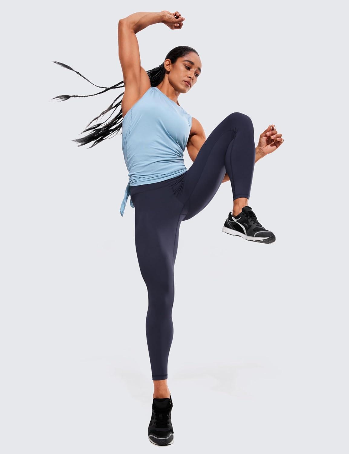 imageCRZ YOGA Womens Hugged Feeling Compression Leggings 25 Inches Thick High Waisted Tummy Control Workout Pants TightsNavy