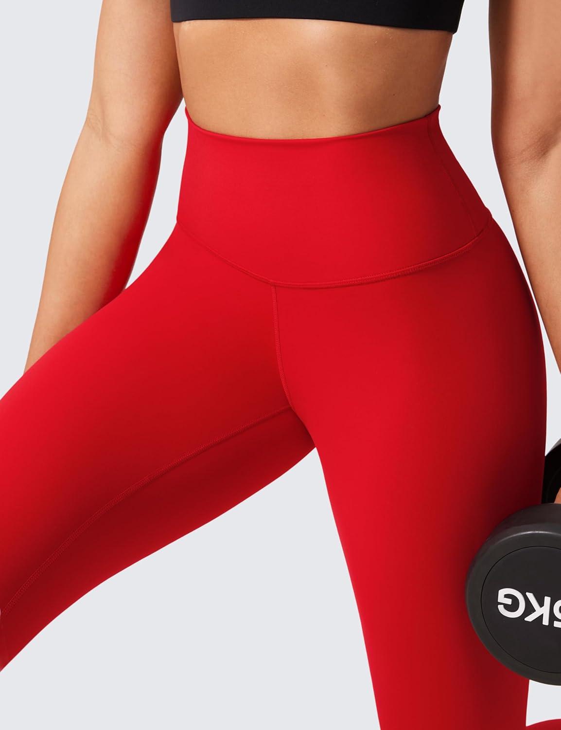 imageCRZ YOGA Womens Hugged Feeling Compression Leggings 25 Inches Thick High Waisted Tummy Control Workout Pants TightsRed Chili