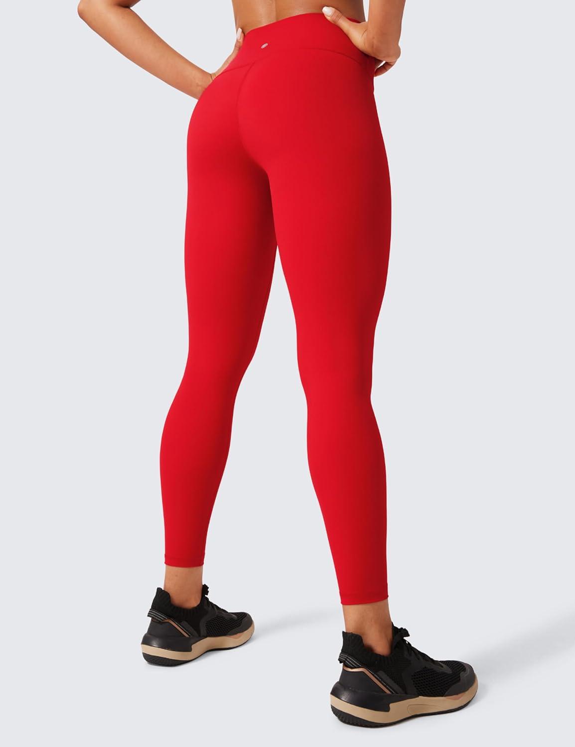 imageCRZ YOGA Womens Hugged Feeling Compression Leggings 25 Inches Thick High Waisted Tummy Control Workout Pants TightsRed Chili