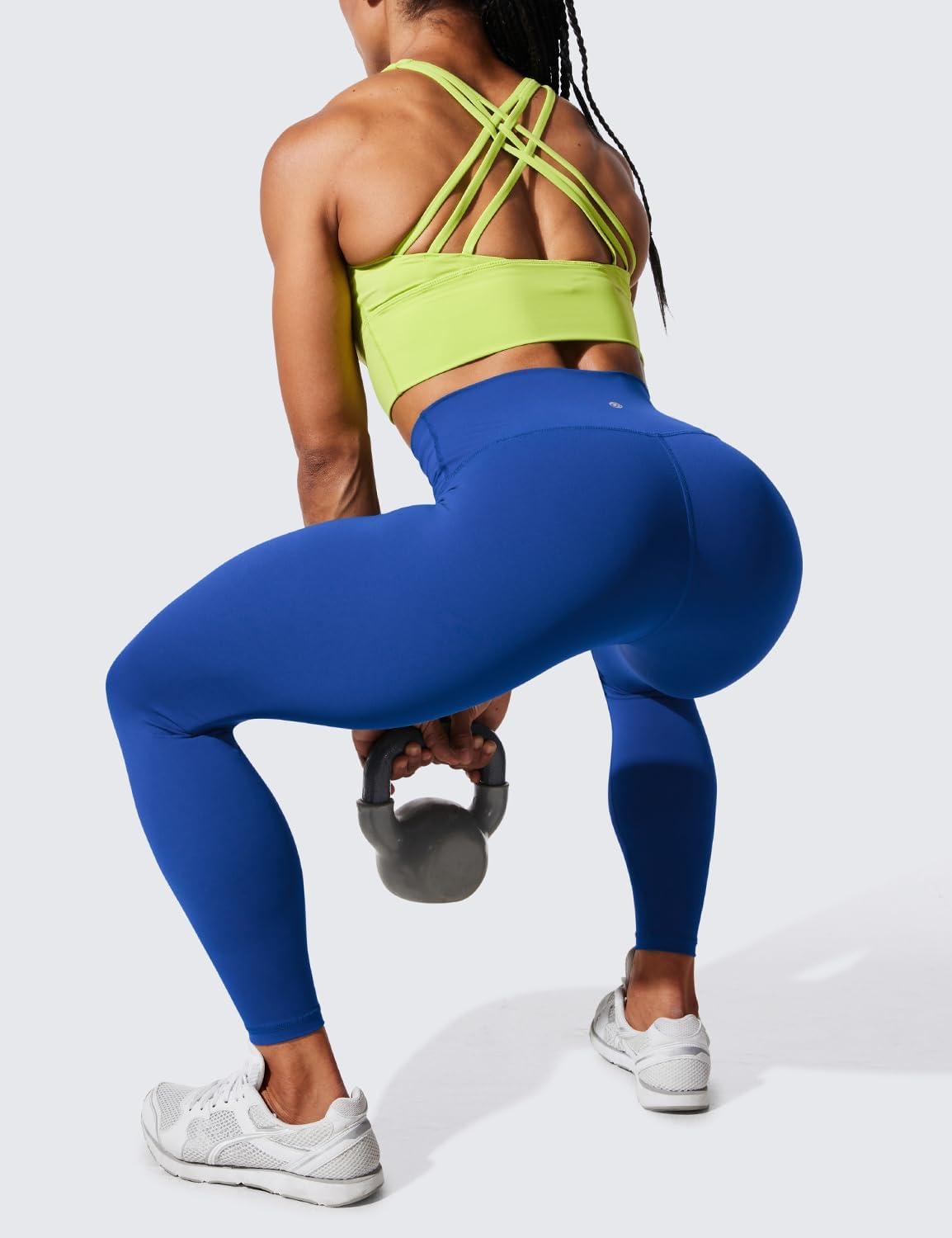 imageCRZ YOGA Womens Hugged Feeling Compression Leggings 25 Inches Thick High Waisted Tummy Control Workout Pants TightsWaves Blue