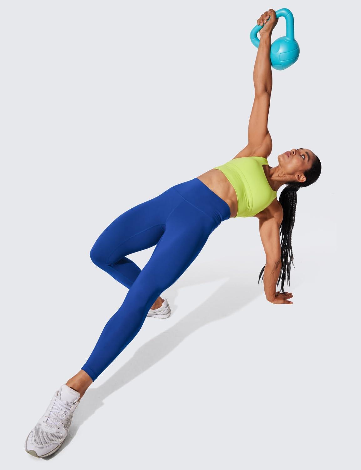 imageCRZ YOGA Womens Hugged Feeling Compression Leggings 25 Inches Thick High Waisted Tummy Control Workout Pants TightsWaves Blue