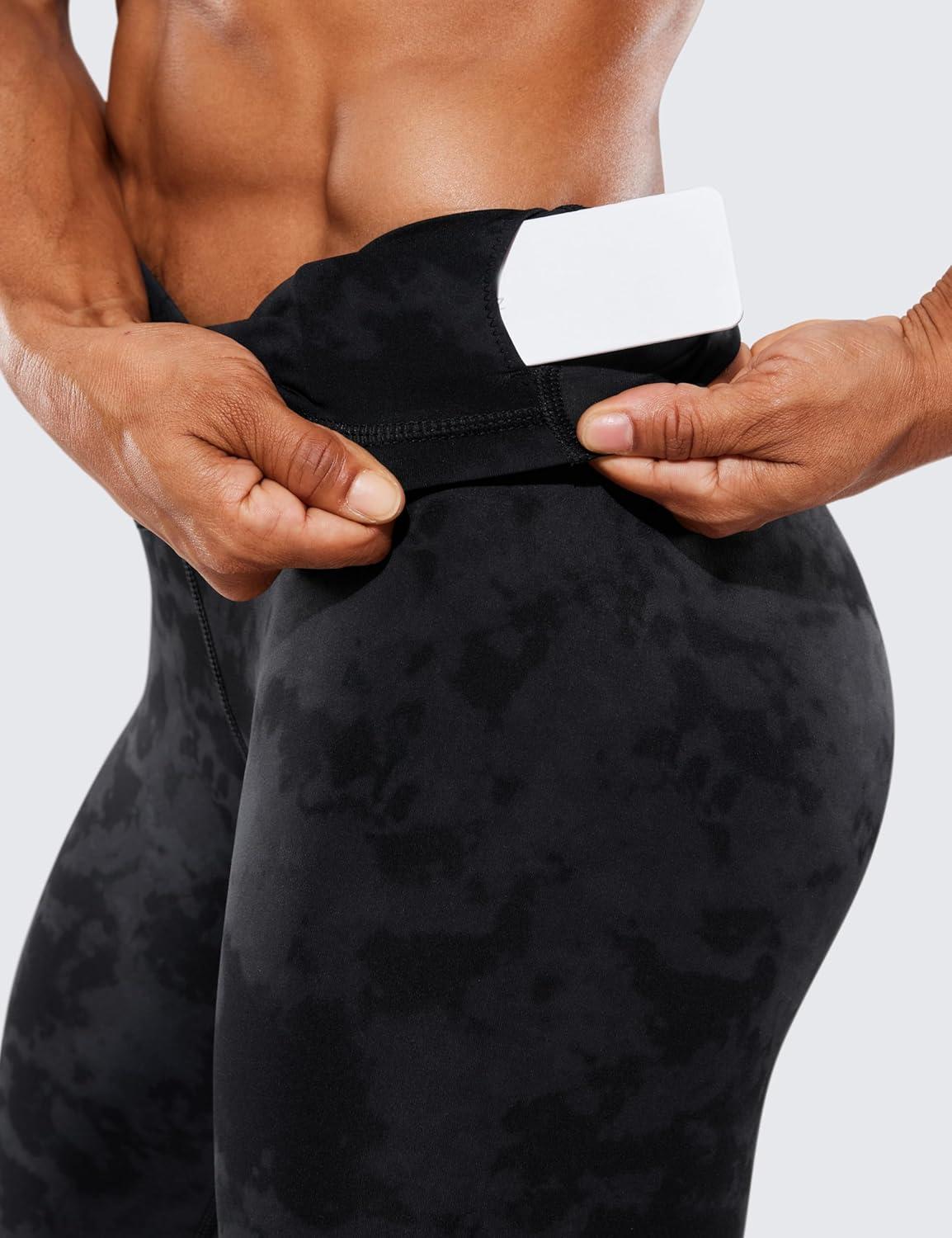 imageCRZ YOGA Womens Hugged Feeling Compression Leggings 28 Inches High Waist Thick Tummy Control Workout PantsTie Dye Smoke Ink