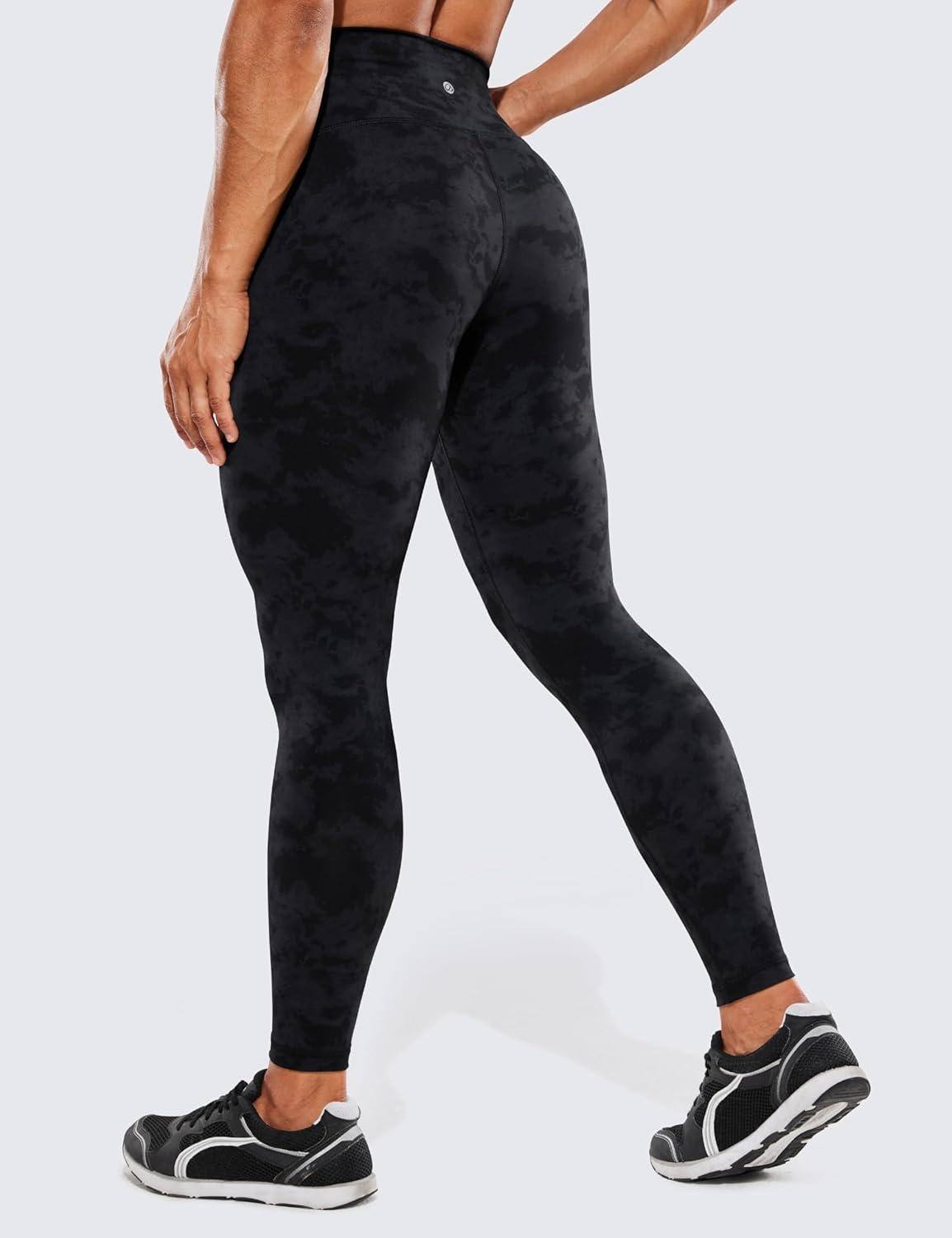 imageCRZ YOGA Womens Hugged Feeling Compression Leggings 28 Inches High Waist Thick Tummy Control Workout PantsTie Dye Smoke Ink