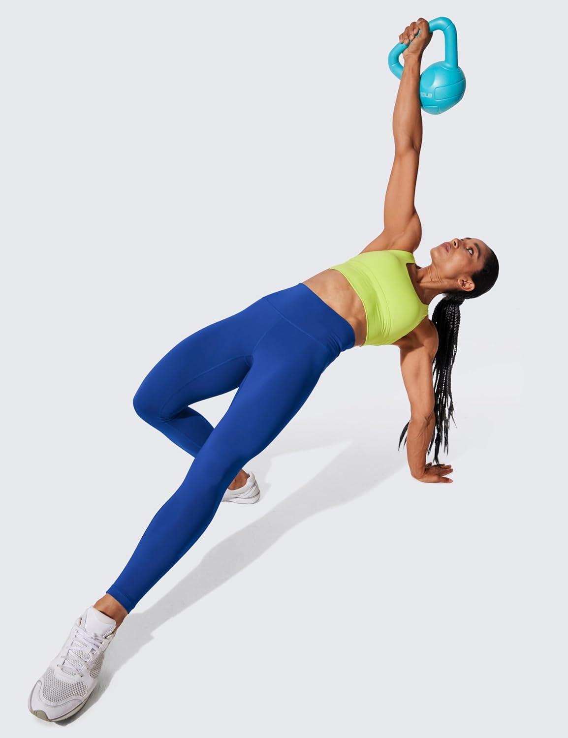 imageCRZ YOGA Womens Hugged Feeling Compression Leggings 28 Inches High Waist Thick Tummy Control Workout PantsWaves Blue