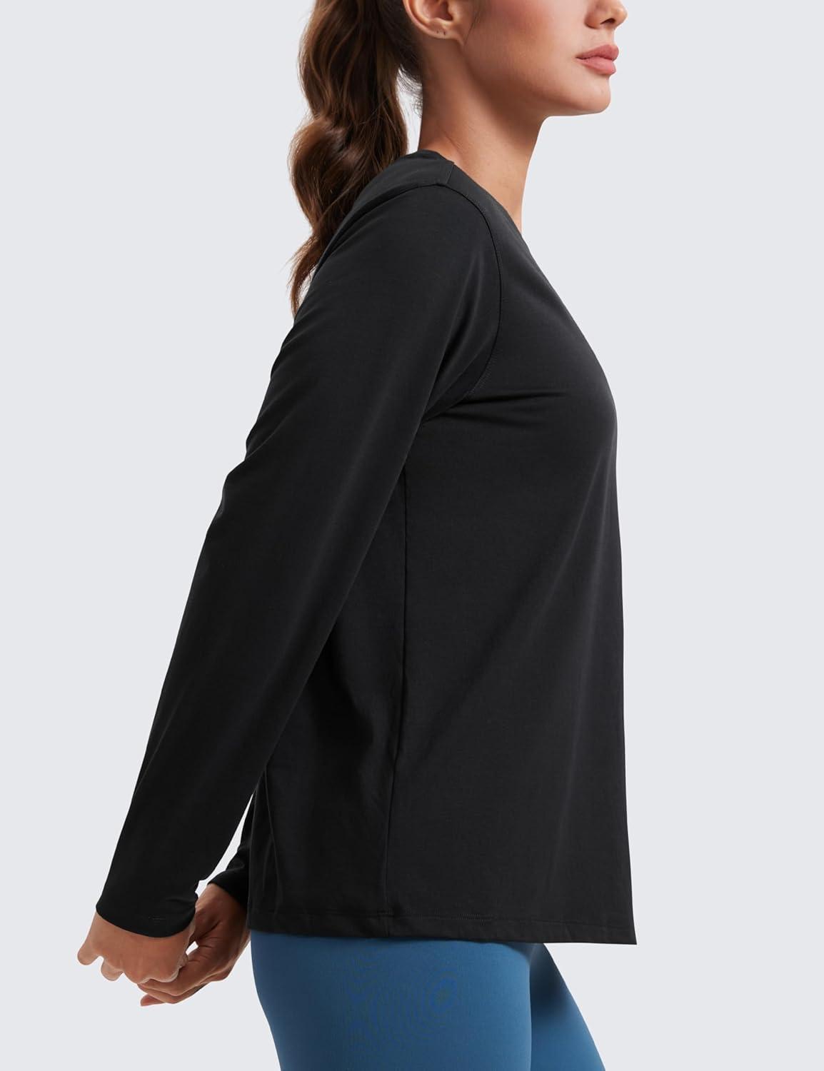 imageCRZ YOGA Womens Long Sleeve Tops High Crew Neck Casual Fall Shirts Basic Quick Dry Workout Athletic TShirtBlack