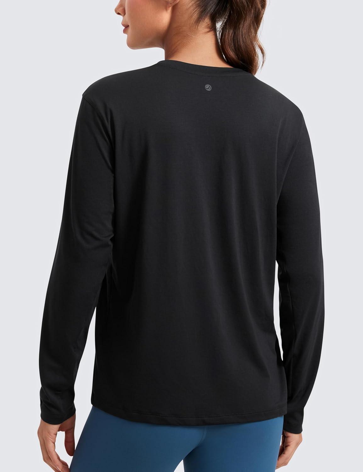 imageCRZ YOGA Womens Long Sleeve Tops High Crew Neck Casual Fall Shirts Basic Quick Dry Workout Athletic TShirtBlack