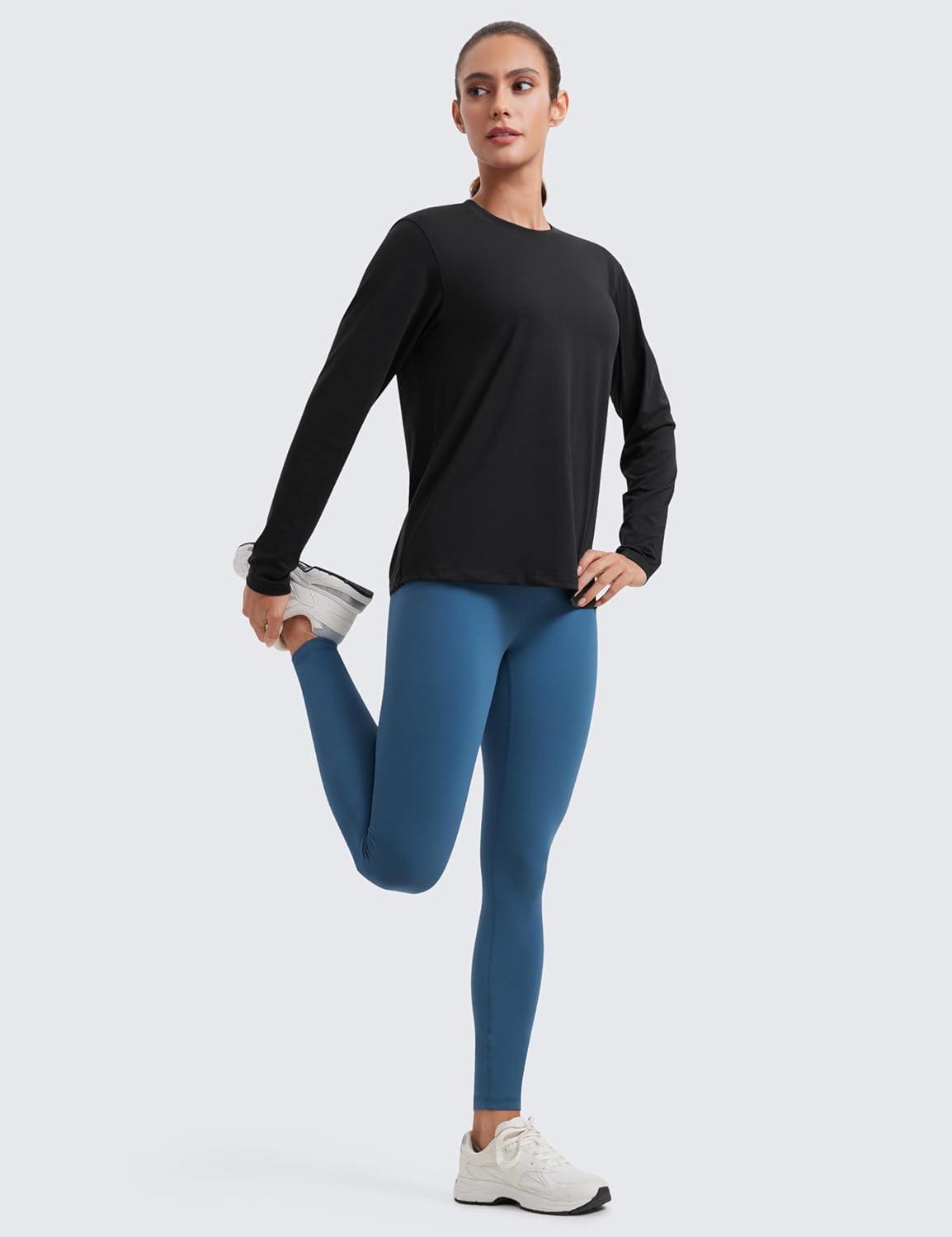 imageCRZ YOGA Womens Long Sleeve Tops High Crew Neck Casual Fall Shirts Basic Quick Dry Workout Athletic TShirtBlack