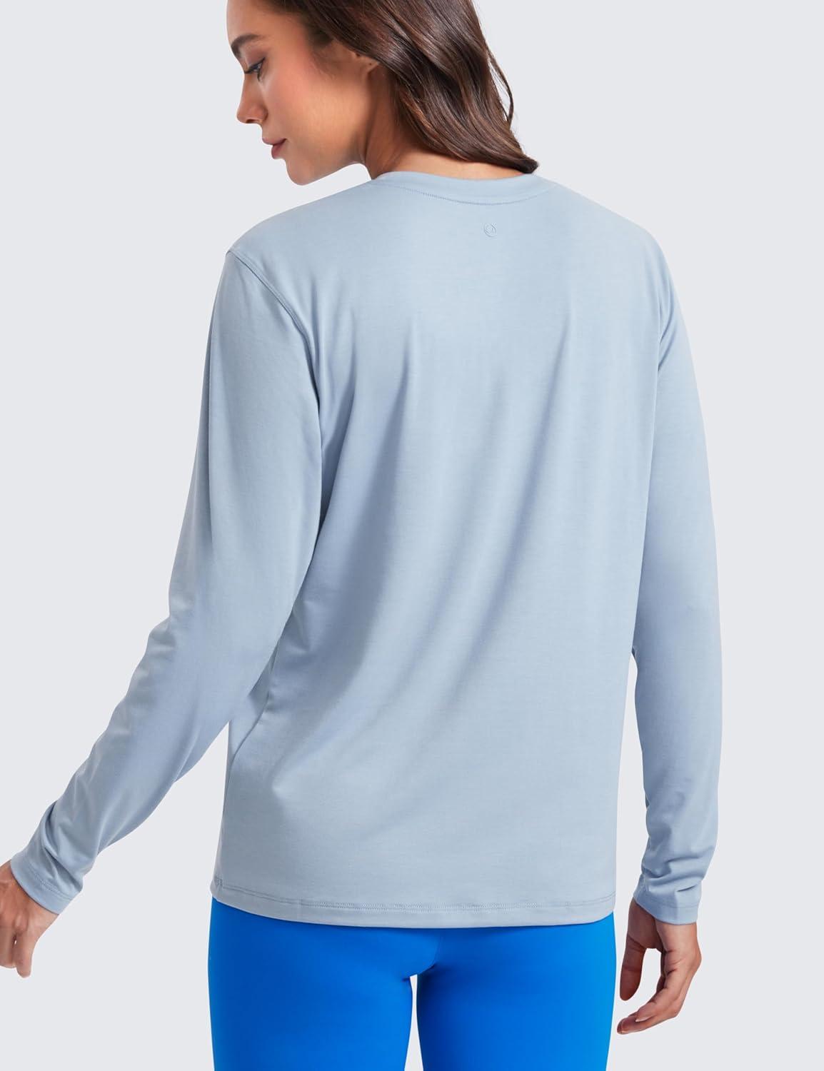 imageCRZ YOGA Womens Long Sleeve Tops High Crew Neck Casual Fall Shirts Basic Quick Dry Workout Athletic TShirtCambric Blue