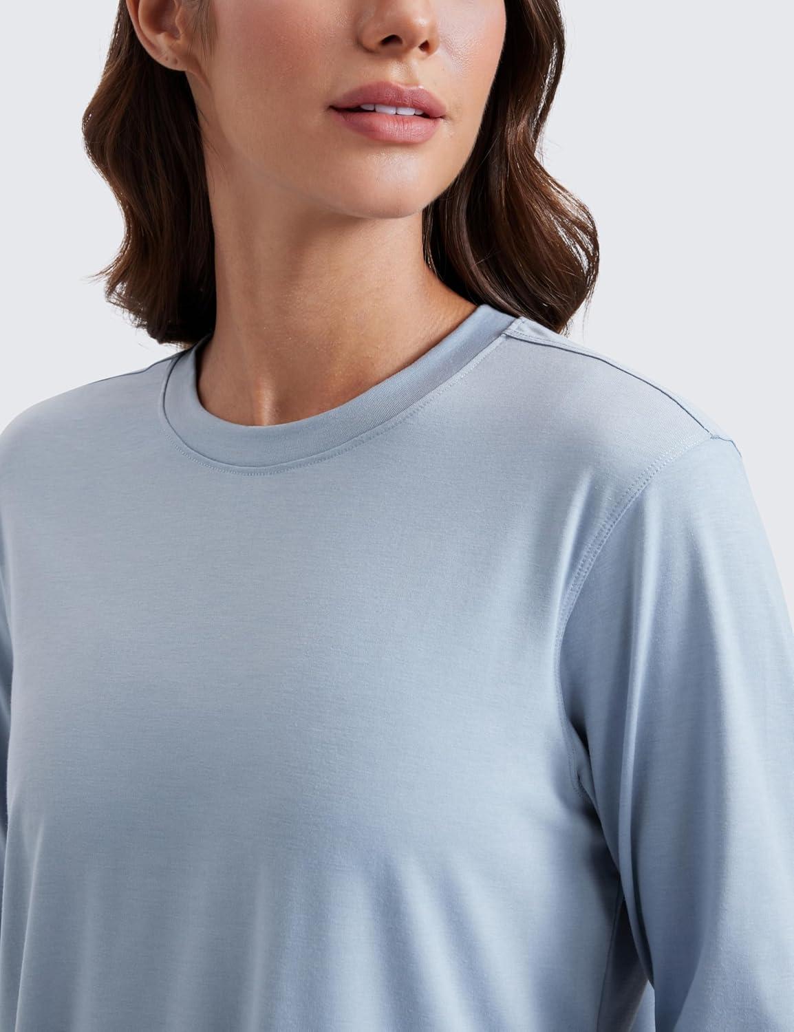 imageCRZ YOGA Womens Long Sleeve Tops High Crew Neck Casual Fall Shirts Basic Quick Dry Workout Athletic TShirtCambric Blue