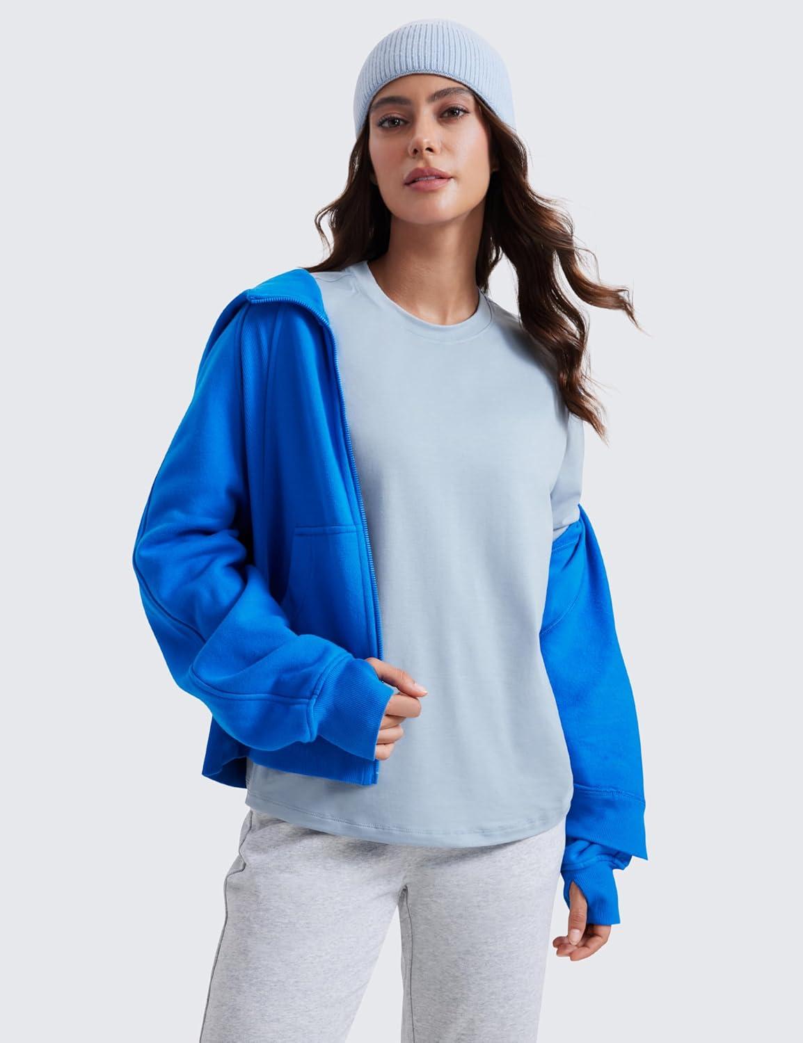 imageCRZ YOGA Womens Long Sleeve Tops High Crew Neck Casual Fall Shirts Basic Quick Dry Workout Athletic TShirtCambric Blue