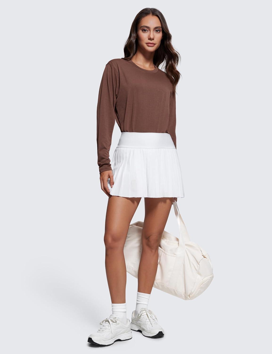 imageCRZ YOGA Womens Long Sleeve Tops High Crew Neck Casual Fall Shirts Basic Quick Dry Workout Athletic TShirtCoffee Brown