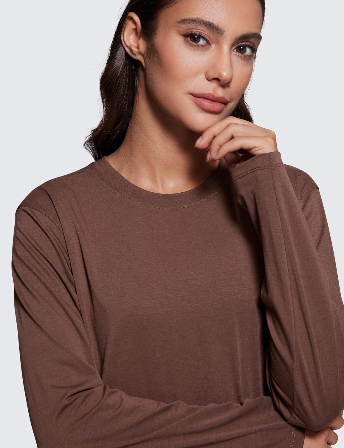imageCRZ YOGA Womens Long Sleeve Tops High Crew Neck Casual Fall Shirts Basic Quick Dry Workout Athletic TShirtCoffee Brown