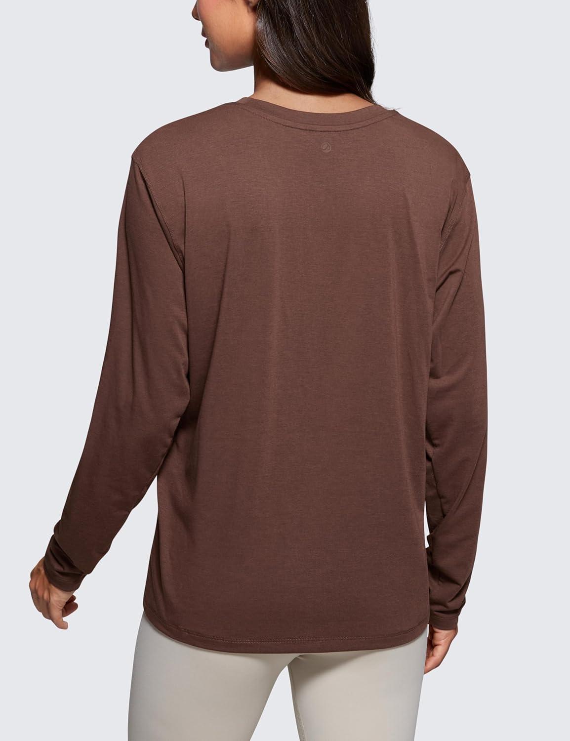 imageCRZ YOGA Womens Long Sleeve Tops High Crew Neck Casual Fall Shirts Basic Quick Dry Workout Athletic TShirtCoffee Brown