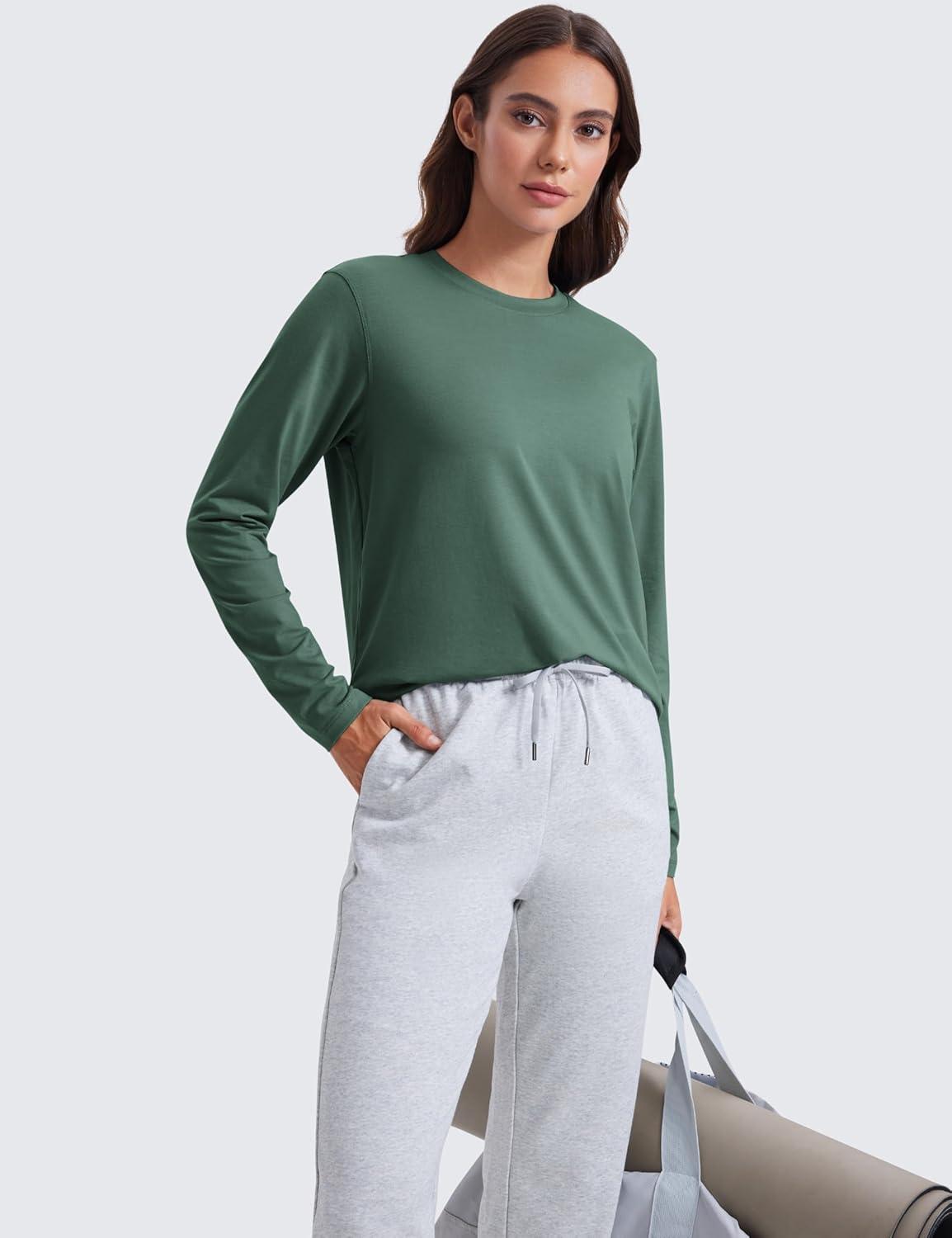 imageCRZ YOGA Womens Long Sleeve Tops High Crew Neck Casual Fall Shirts Basic Quick Dry Workout Athletic TShirtGraphite Green