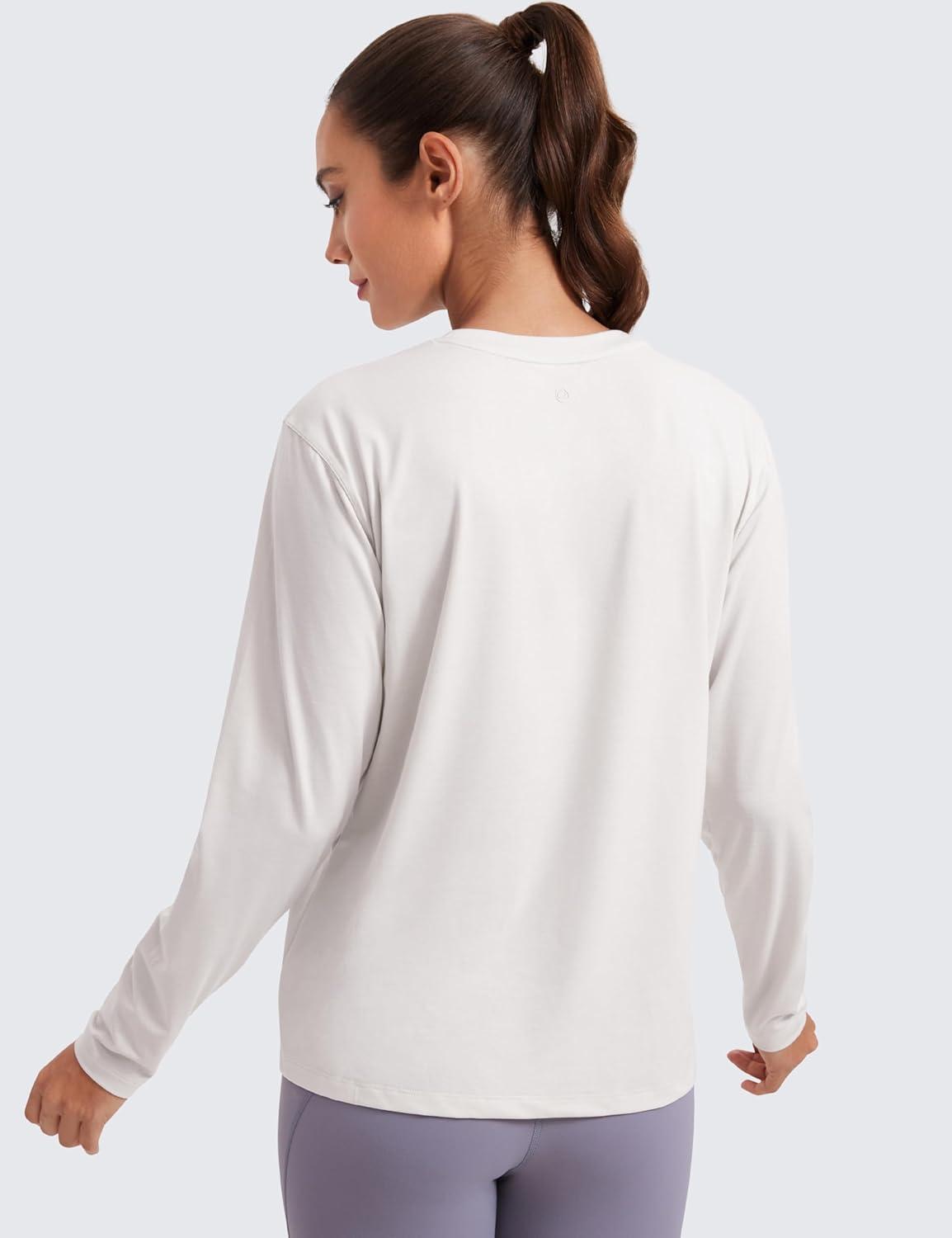 imageCRZ YOGA Womens Long Sleeve Tops High Crew Neck Casual Fall Shirts Basic Quick Dry Workout Athletic TShirtMilky White