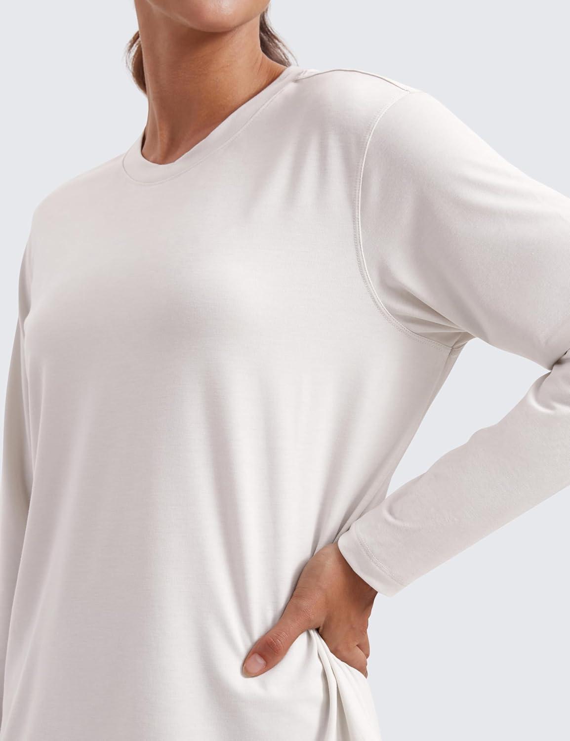 imageCRZ YOGA Womens Long Sleeve Tops High Crew Neck Casual Fall Shirts Basic Quick Dry Workout Athletic TShirtMilky White
