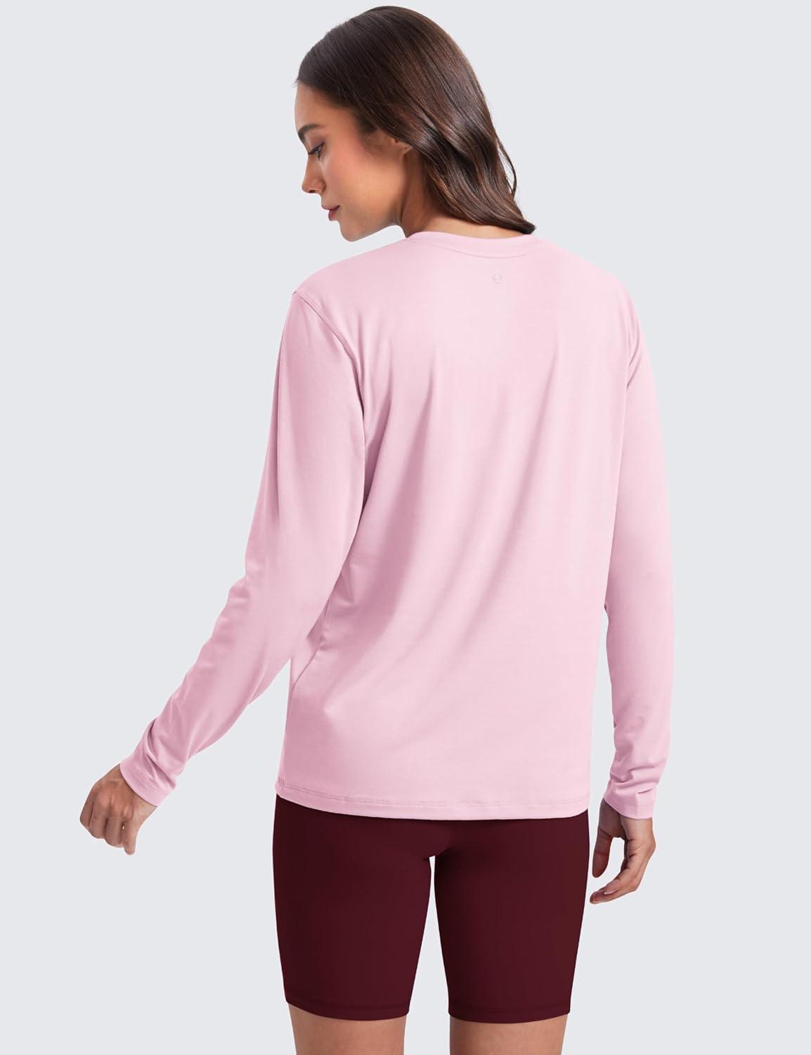 imageCRZ YOGA Womens Long Sleeve Tops High Crew Neck Casual Fall Shirts Basic Quick Dry Workout Athletic TShirtPink Peony