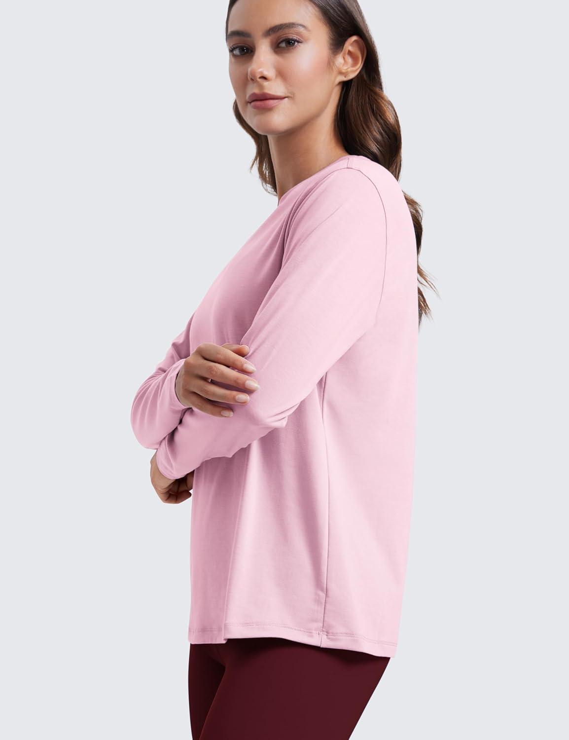 imageCRZ YOGA Womens Long Sleeve Tops High Crew Neck Casual Fall Shirts Basic Quick Dry Workout Athletic TShirtPink Peony