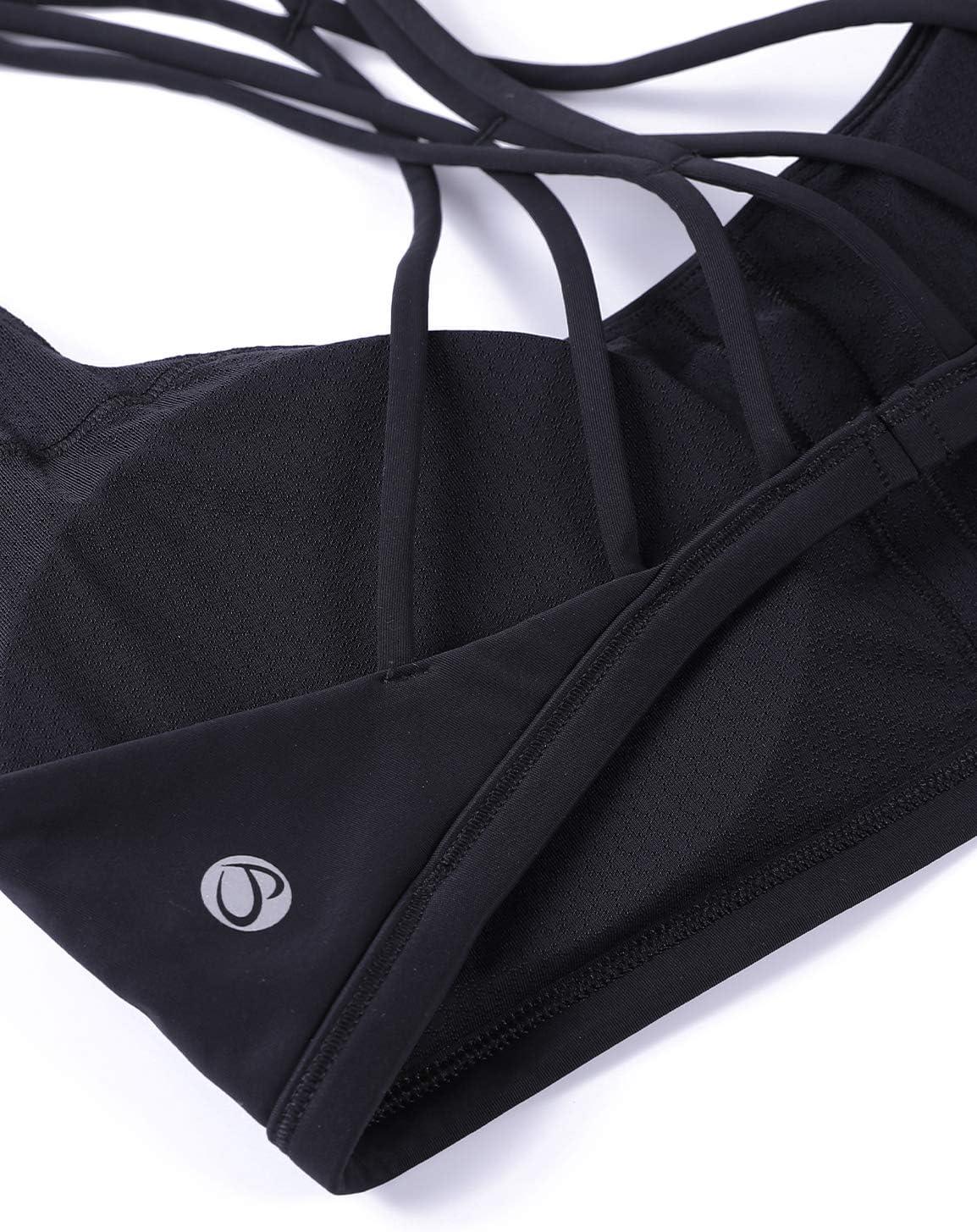 imageCRZ YOGA Womens Naked Feeling Criss Cross Sports Bra Strappy Back Padded Medium Support Wireless Gym Cami Workout YogaBlack