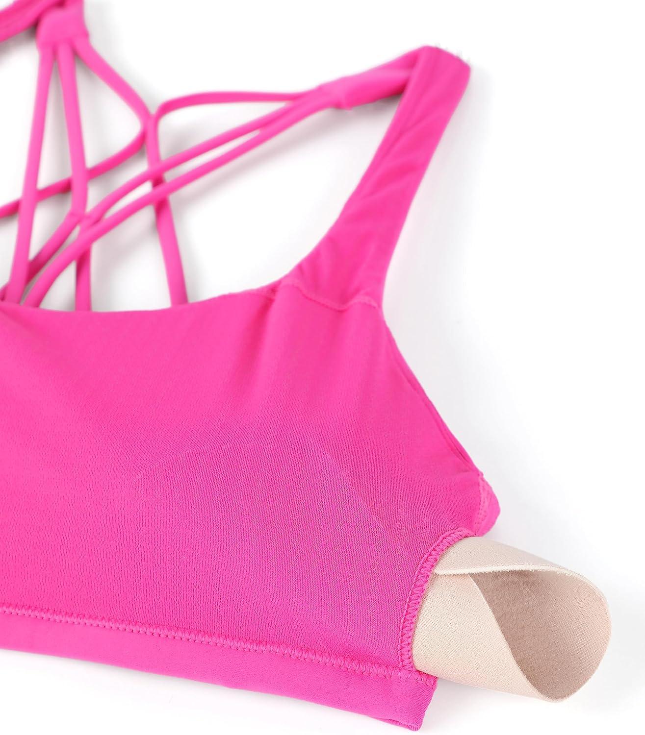 imageCRZ YOGA Womens Naked Feeling Criss Cross Sports Bra Strappy Back Padded Medium Support Wireless Gym Cami Workout YogaHibiscus Purple