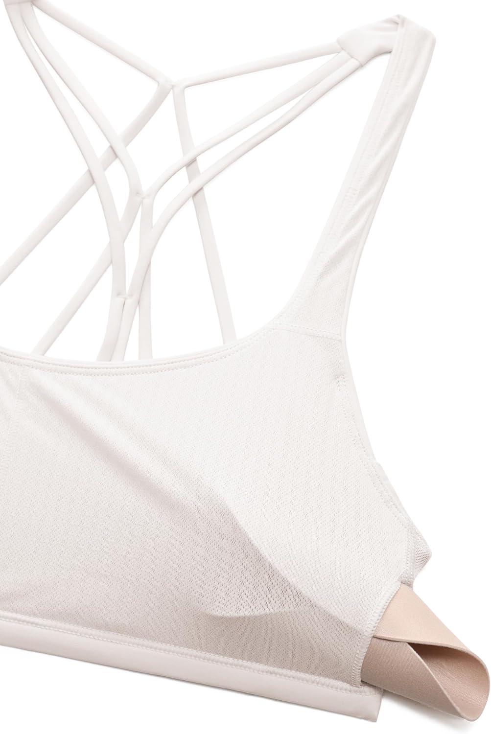 imageCRZ YOGA Womens Naked Feeling Criss Cross Sports Bra Strappy Back Padded Medium Support Wireless Gym Cami Workout YogaMilky White