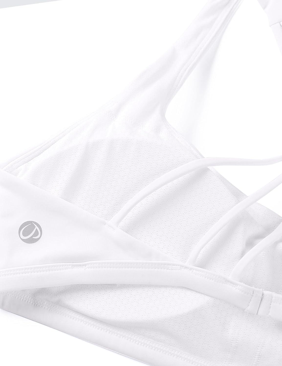 imageCRZ YOGA Womens Naked Feeling Criss Cross Sports Bra Strappy Back Padded Medium Support Wireless Gym Cami Workout YogaWhite