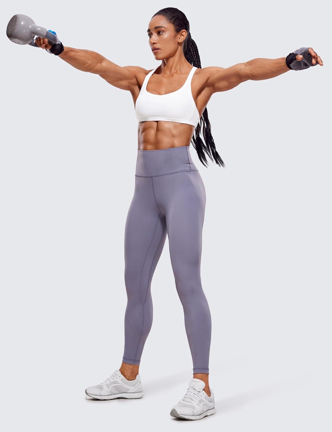 imageCRZ YOGA Womens Naked Feeling Criss Cross Sports Bra Strappy Back Padded Medium Support Wireless Gym Cami Workout YogaWhite