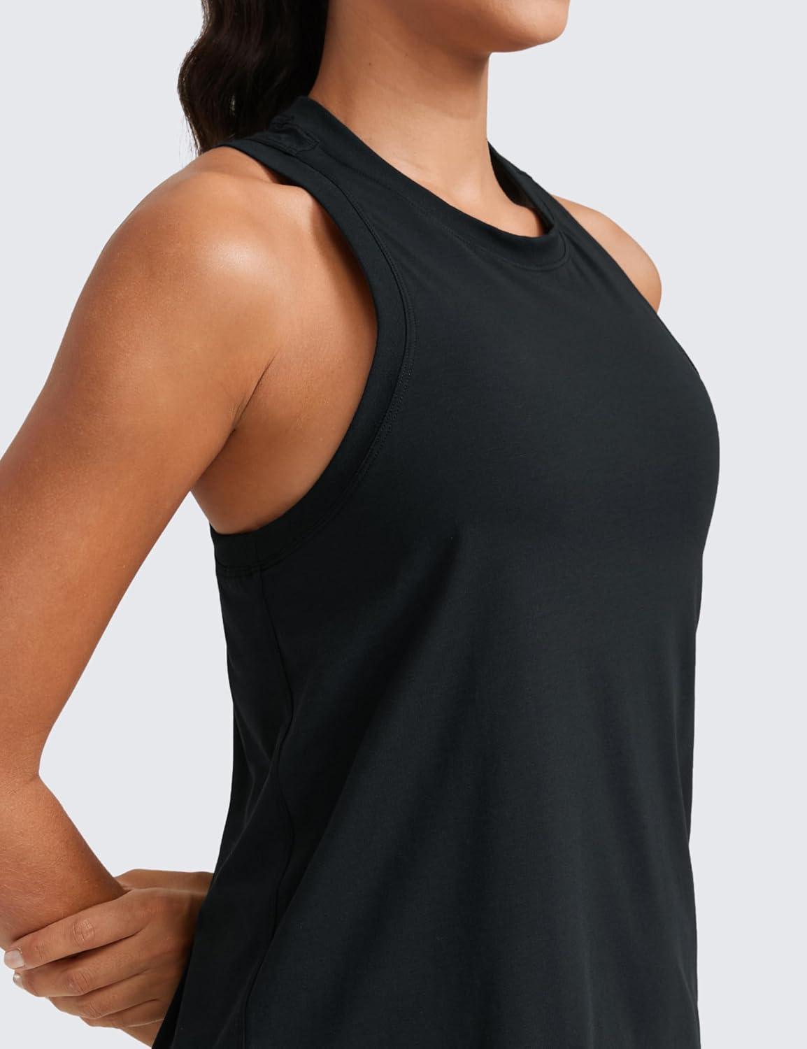 imageCRZ YOGA Womens Pima Cotton High Neck Workout Tank Racerback Athletic Sleeveless Tops Basic Casual Yoga ShirtsBlack
