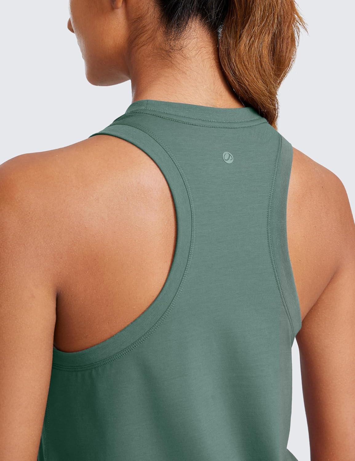 imageCRZ YOGA Womens Pima Cotton High Neck Workout Tank Racerback Athletic Sleeveless Tops Basic Casual Yoga ShirtsGraphite Green