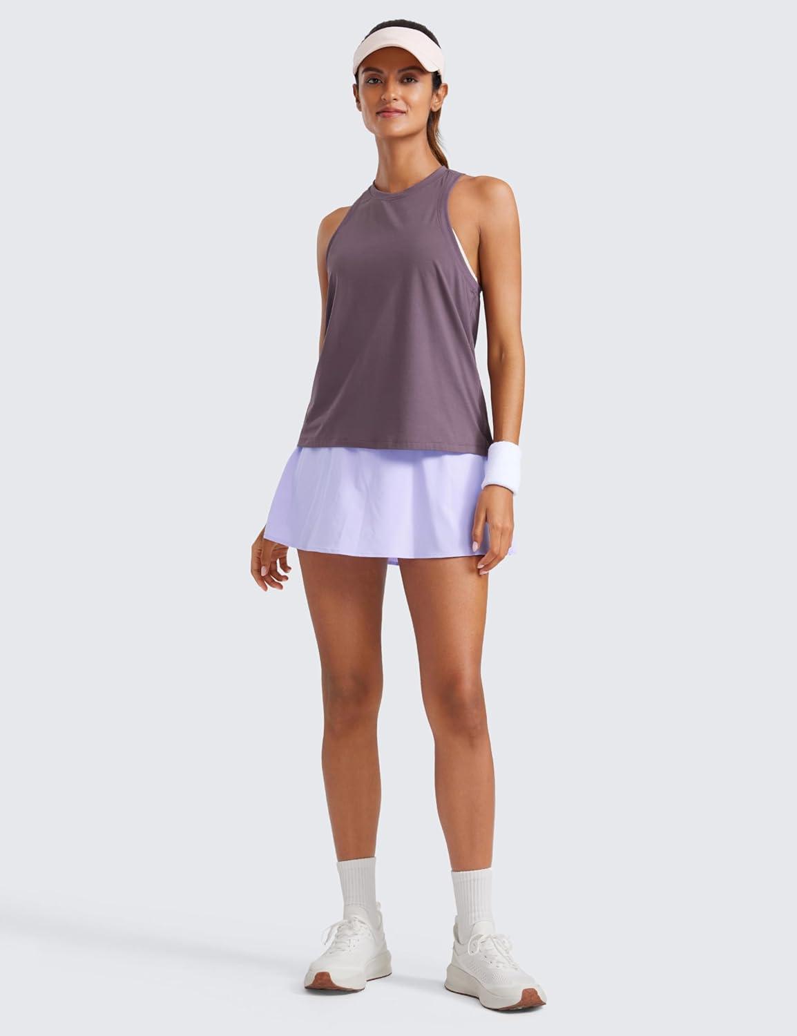 imageCRZ YOGA Womens Pima Cotton High Neck Workout Tank Racerback Athletic Sleeveless Tops Basic Casual Yoga ShirtsPurple Gray