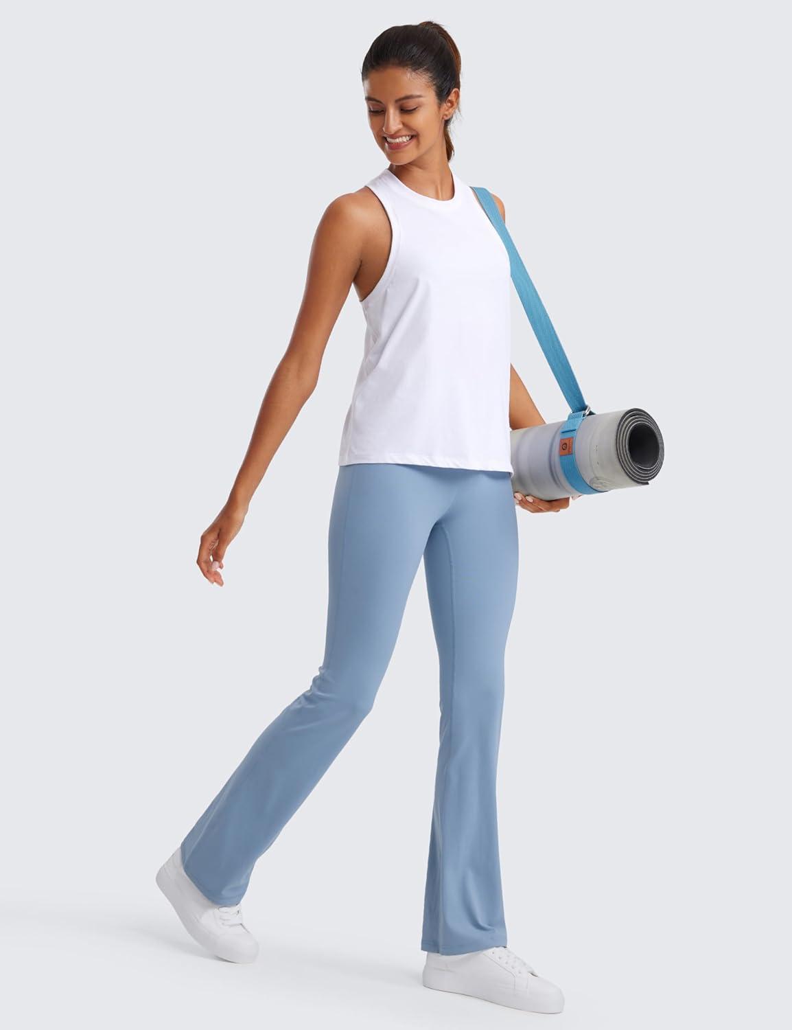 imageCRZ YOGA Womens Pima Cotton High Neck Workout Tank Racerback Athletic Sleeveless Tops Basic Casual Yoga ShirtsWhite