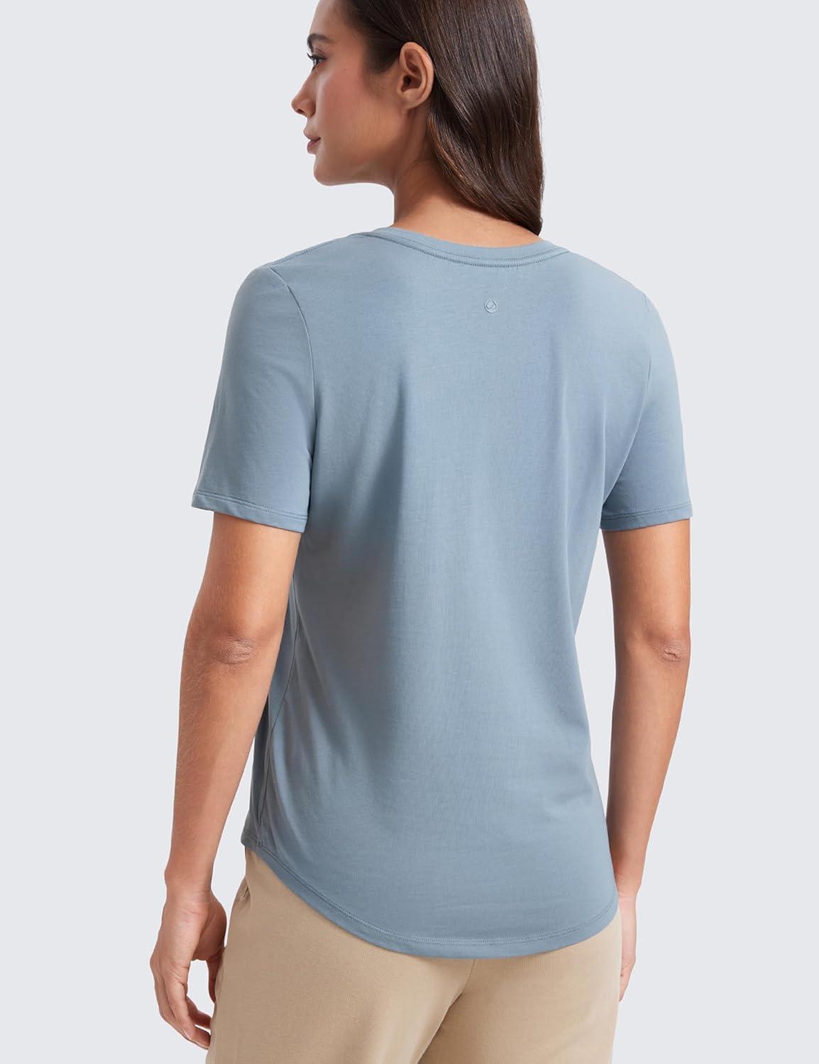 imageCRZ YOGA Womens Pima Cotton V Neck TShirt Short Sleeve Casual Workout Shirts Soft Summer Basic Tee TopsBelgian Blue