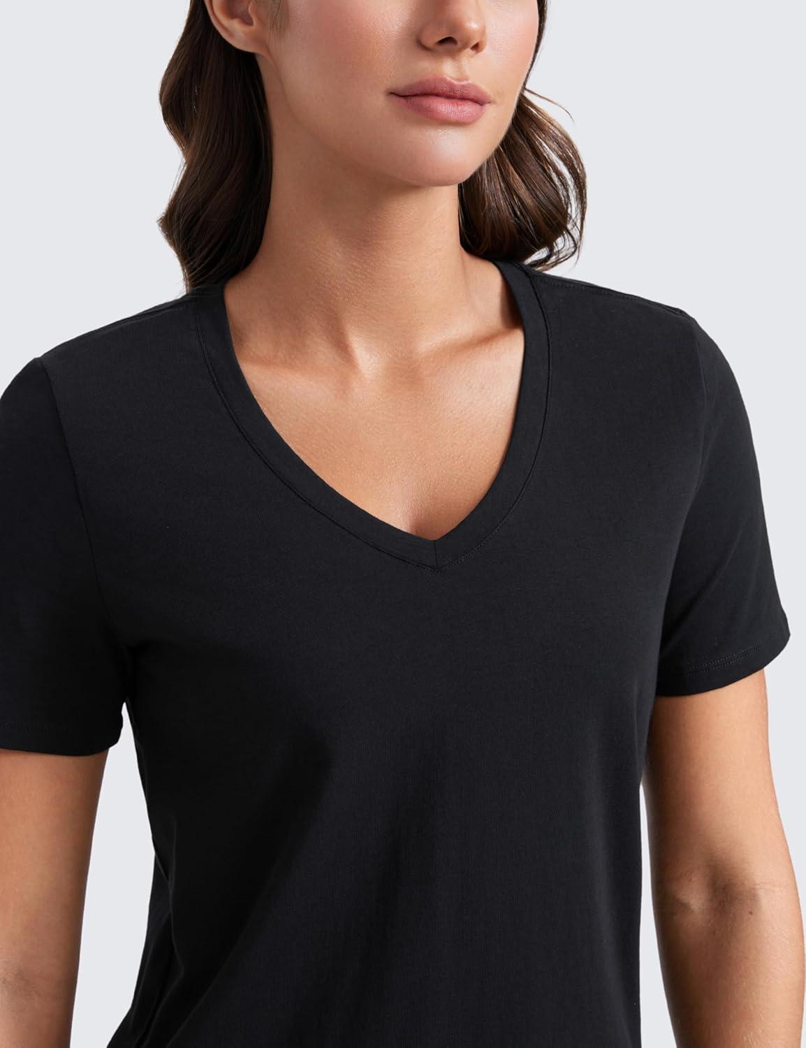 imageCRZ YOGA Womens Pima Cotton V Neck TShirt Short Sleeve Casual Workout Shirts Soft Summer Basic Tee TopsBlack