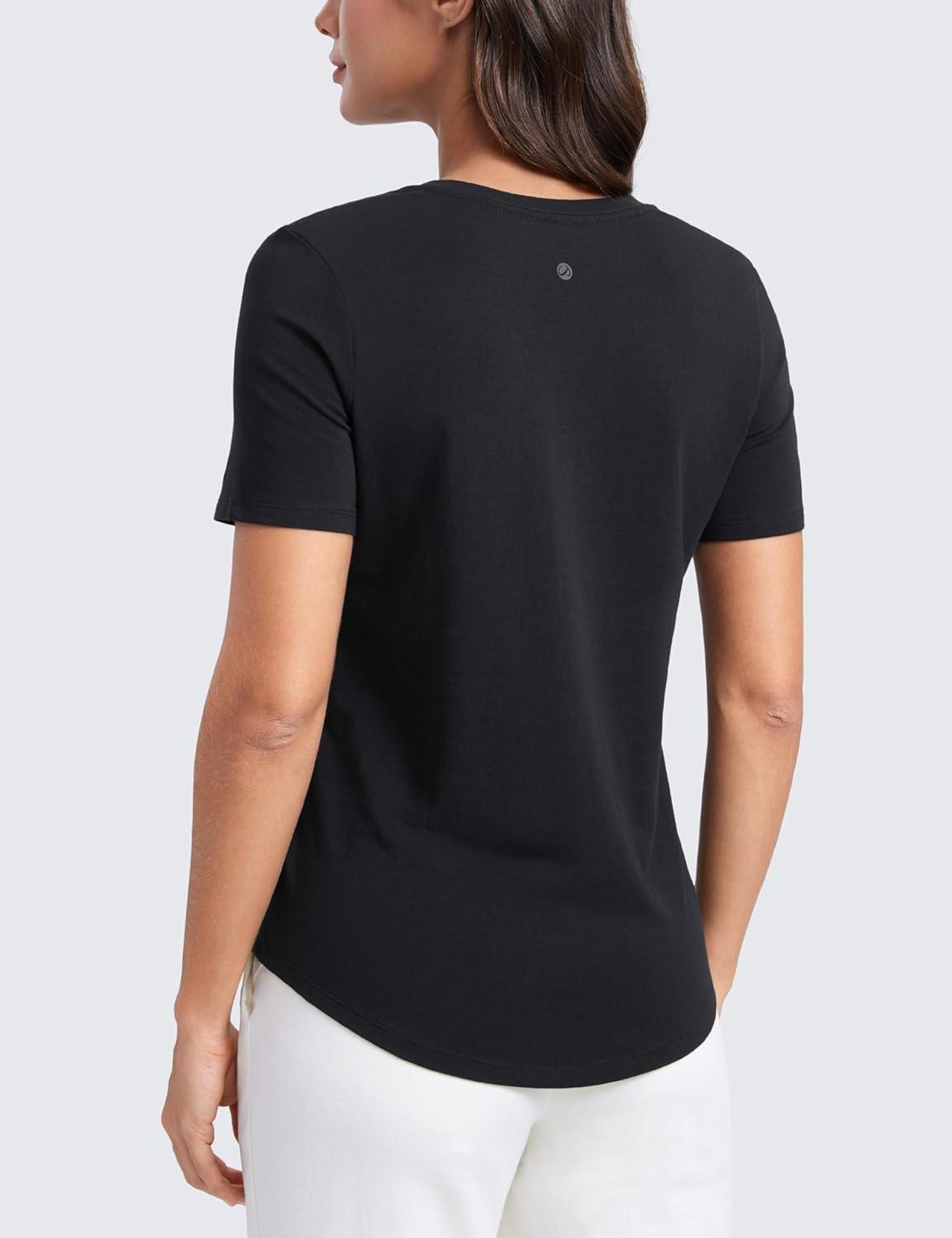 imageCRZ YOGA Womens Pima Cotton V Neck TShirt Short Sleeve Casual Workout Shirts Soft Summer Basic Tee TopsBlack