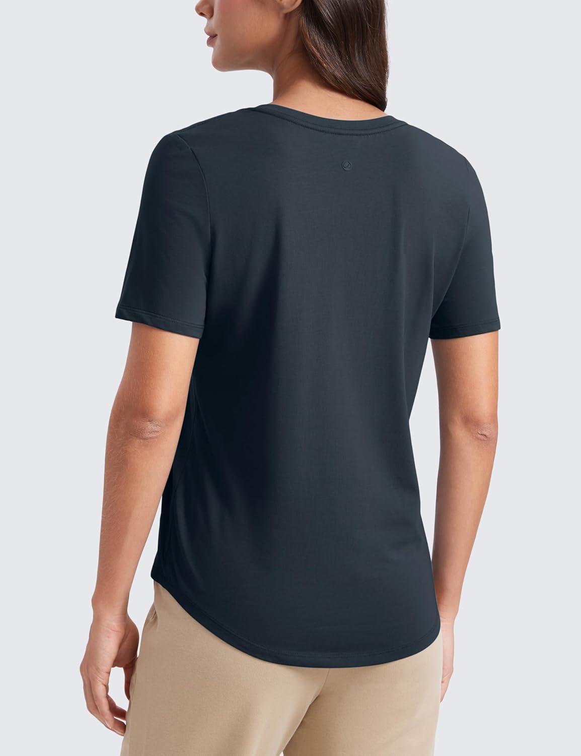 imageCRZ YOGA Womens Pima Cotton V Neck TShirt Short Sleeve Casual Workout Shirts Soft Summer Basic Tee TopsTrue Navy