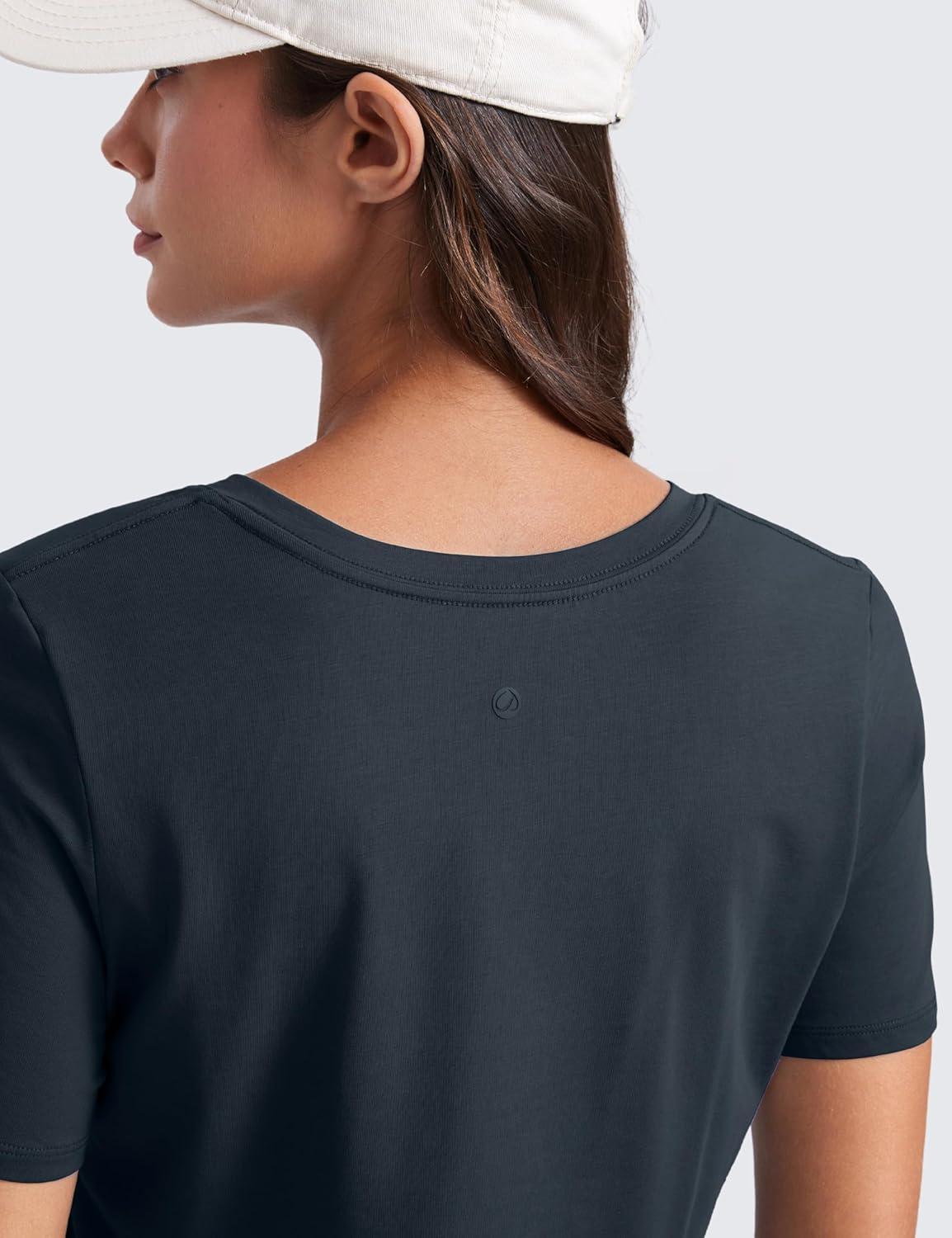 imageCRZ YOGA Womens Pima Cotton V Neck TShirt Short Sleeve Casual Workout Shirts Soft Summer Basic Tee TopsTrue Navy