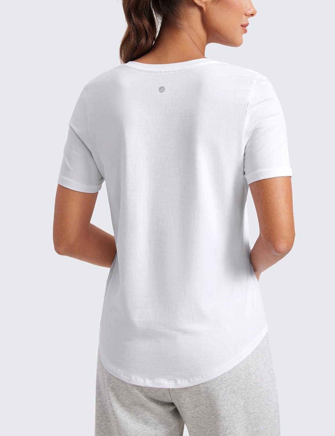 imageCRZ YOGA Womens Pima Cotton V Neck TShirt Short Sleeve Casual Workout Shirts Soft Summer Basic Tee TopsWhite