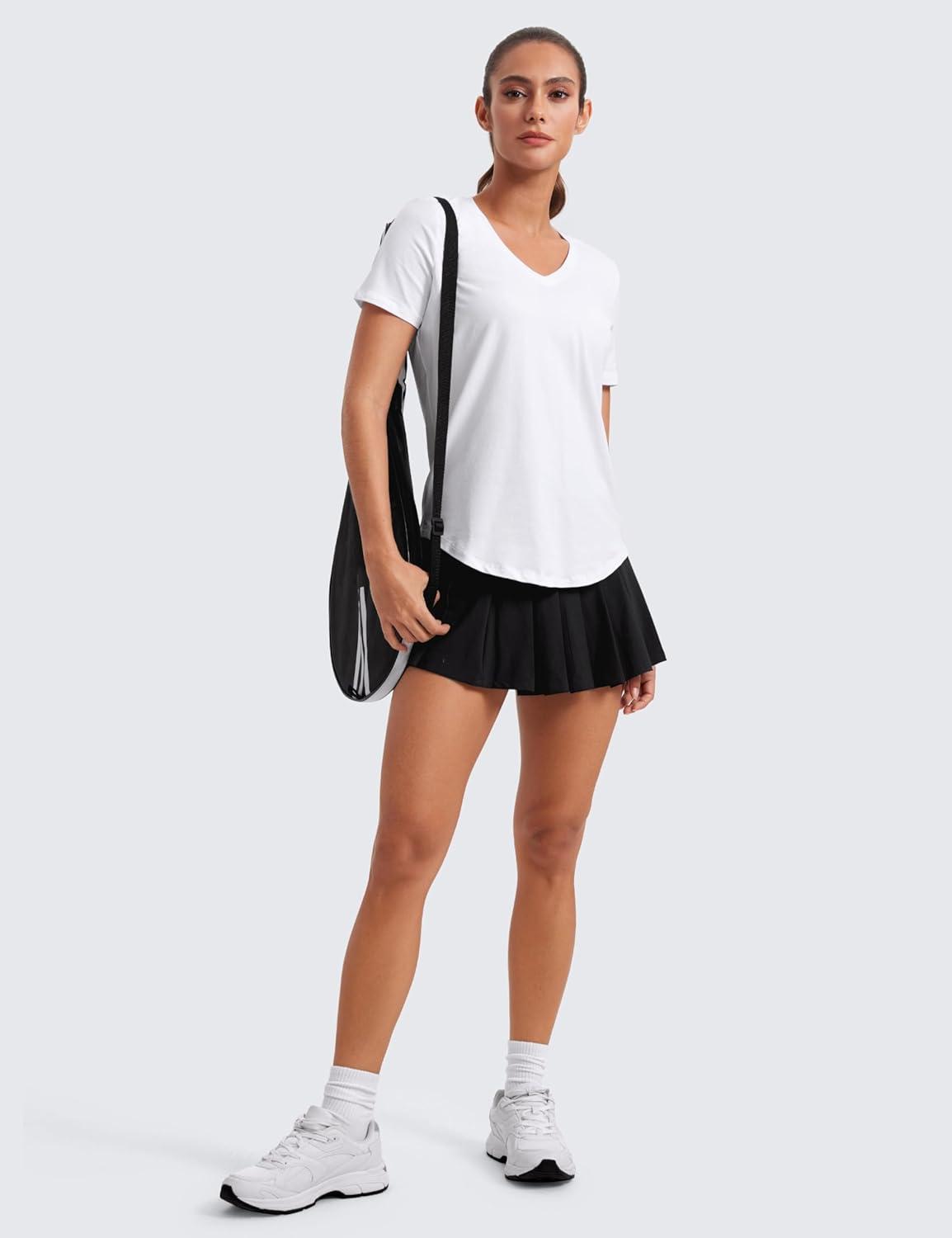 imageCRZ YOGA Womens Pima Cotton V Neck TShirt Short Sleeve Casual Workout Shirts Soft Summer Basic Tee TopsWhite