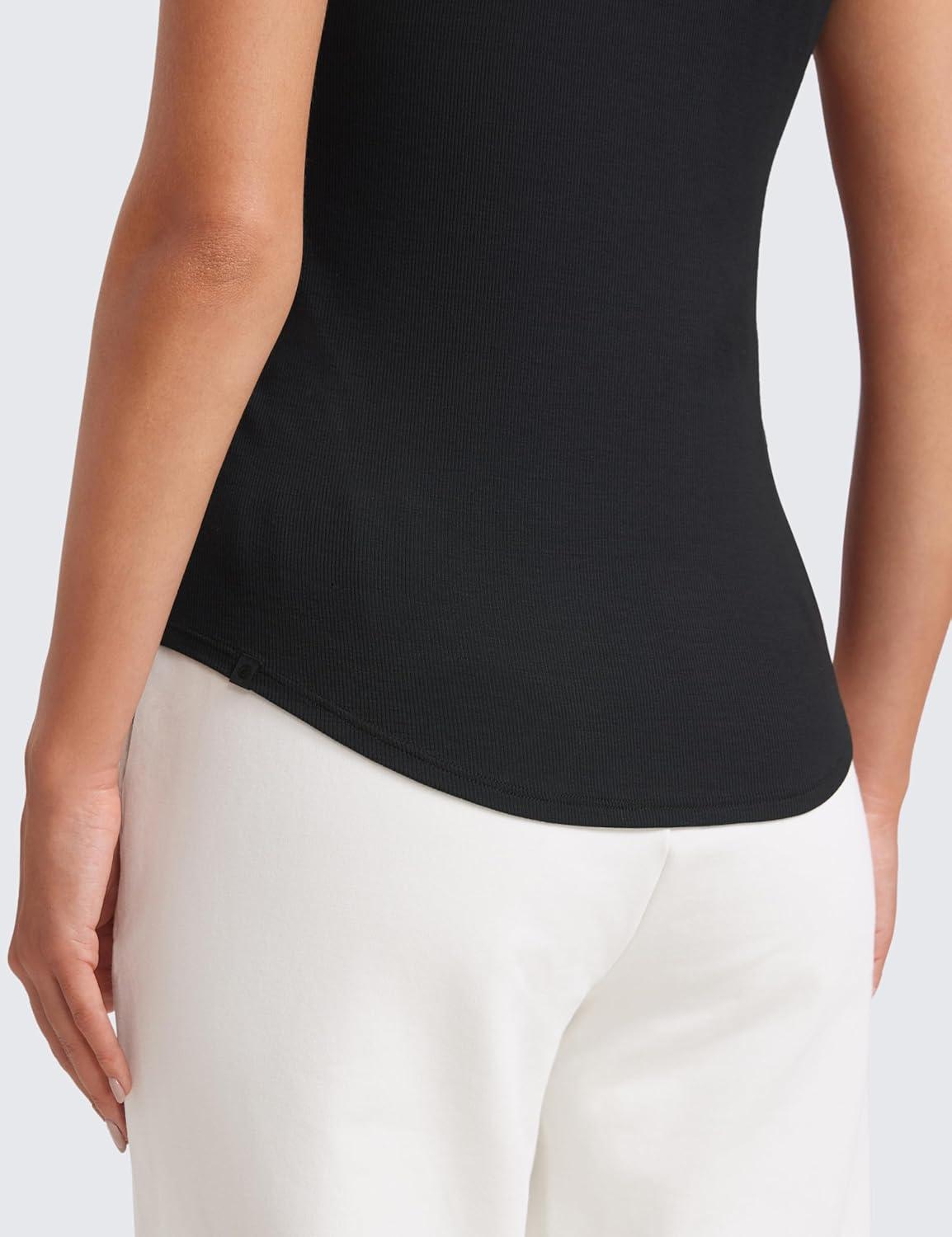 imageCRZ YOGA Womens Ribbed Modal Casual Short Sleeve Crew Neck Basic Shirts Going Out Soft Fitted Stretchy Athletic Workout TopsBlack