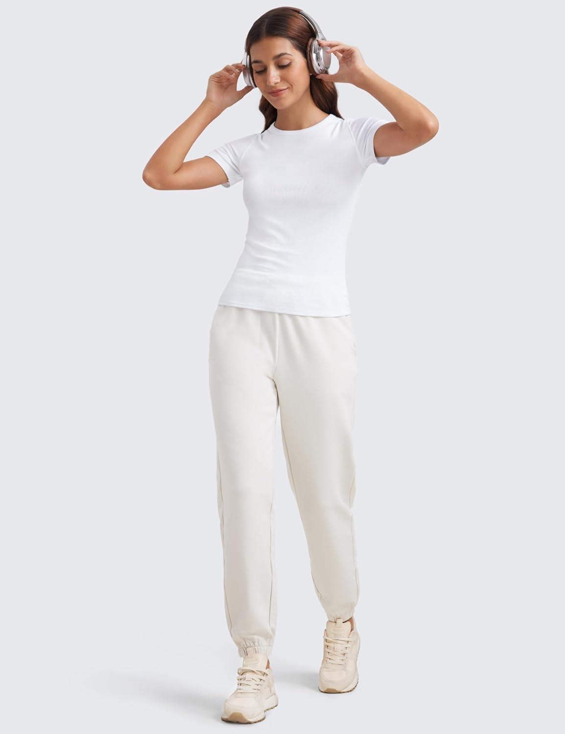 imageCRZ YOGA Womens Ribbed Modal Casual Short Sleeve Crew Neck Basic Shirts Going Out Soft Fitted Stretchy Athletic Workout TopsWhite