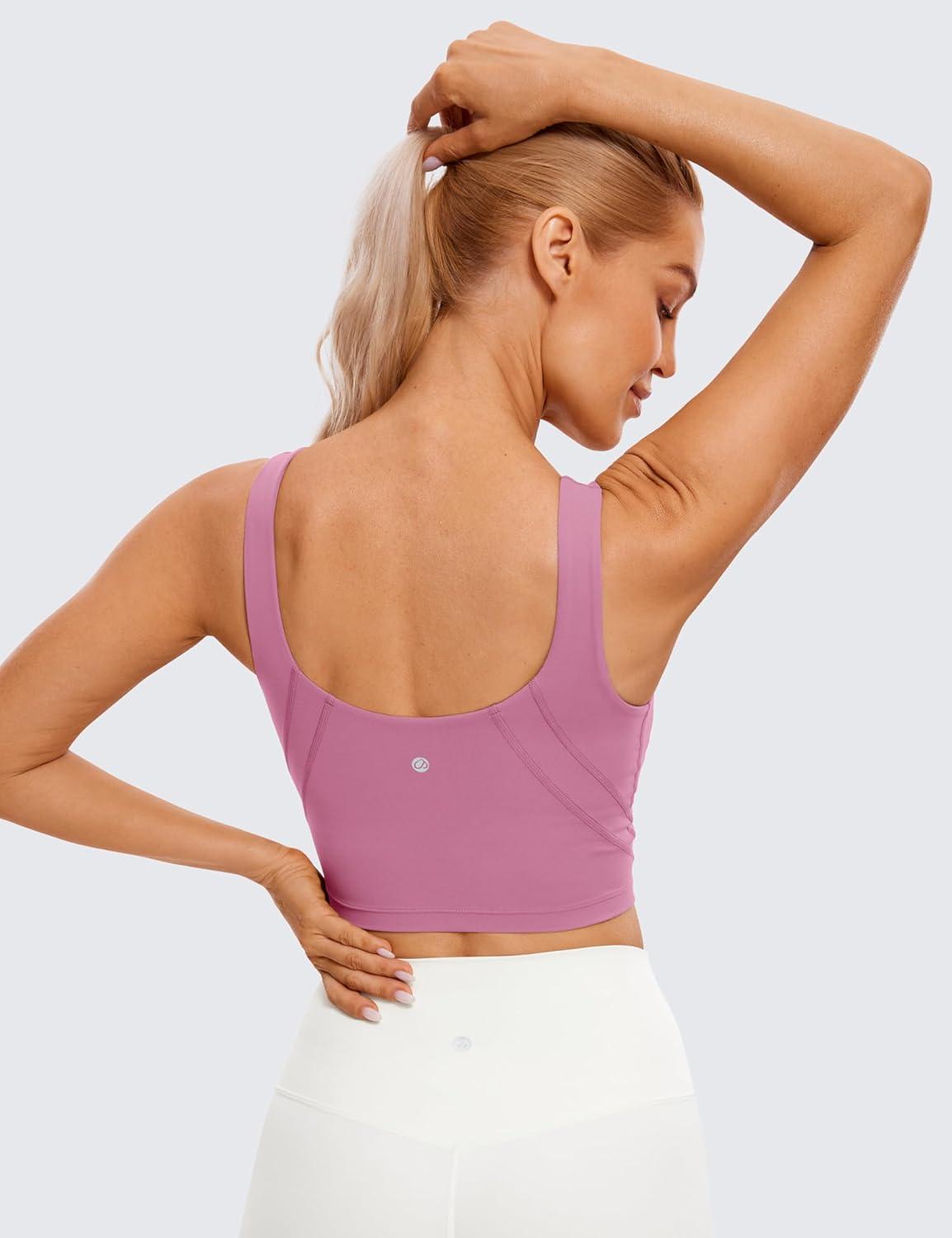 imageCRZ YOGA Womens U Back Sports Bras Padded High Neck Crop Workout Tank TopsVelvet Dust