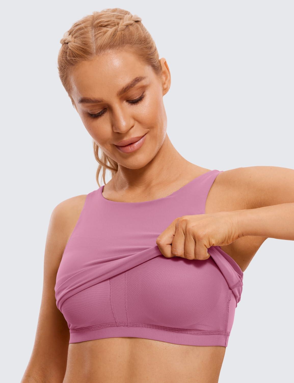 imageCRZ YOGA Womens U Back Sports Bras Padded High Neck Crop Workout Tank TopsVelvet Dust