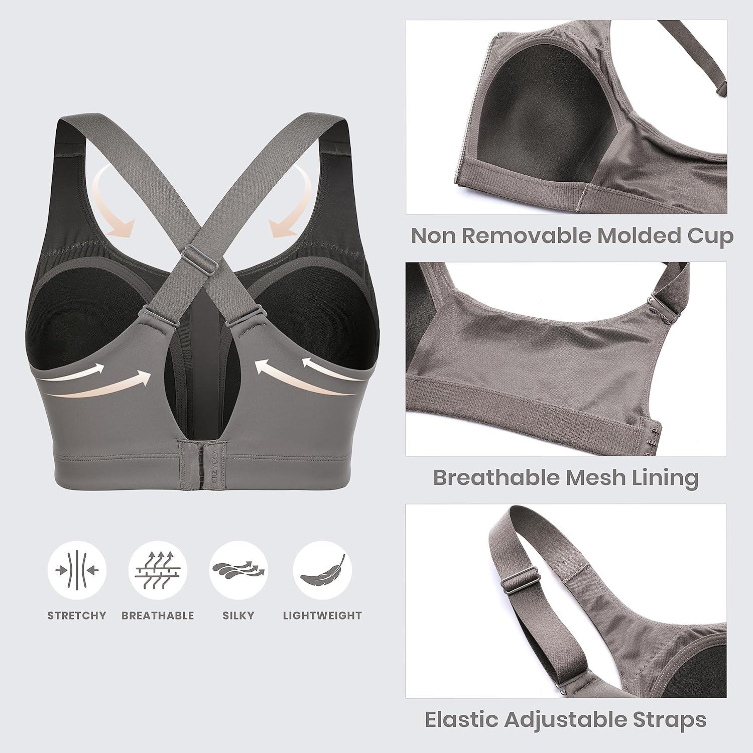 imageCRZ YOGA Womens Zip Front High Impact Sports Bra Molded Cup Adjustable Convertible Straps Wireless Workout Yoga Crop TopDeep Gray