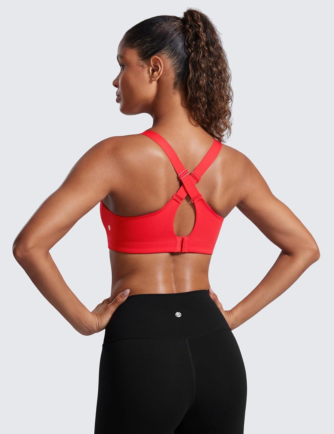 imageCRZ YOGA Womens Zip Front High Impact Sports Bra Molded Cup Adjustable Convertible Straps Wireless Workout Yoga Crop TopDeep Red