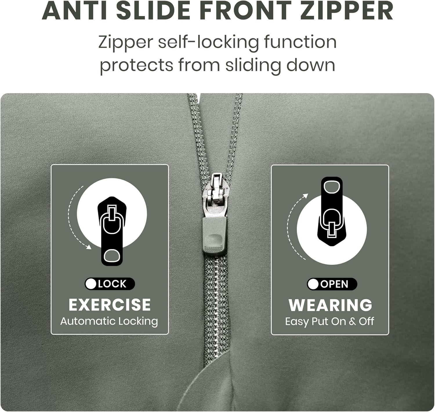 imageCRZ YOGA Womens Zip Front High Impact Sports Bra Molded Cup Adjustable Convertible Straps Wireless Workout Yoga Crop TopGrey Sage