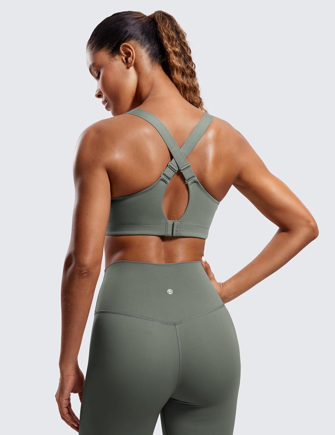 imageCRZ YOGA Womens Zip Front High Impact Sports Bra Molded Cup Adjustable Convertible Straps Wireless Workout Yoga Crop TopGrey Sage