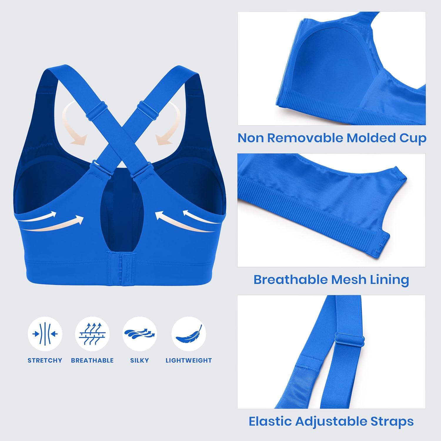 imageCRZ YOGA Womens Zip Front High Impact Sports Bra Molded Cup Adjustable Convertible Straps Wireless Workout Yoga Crop TopSparkle Blue