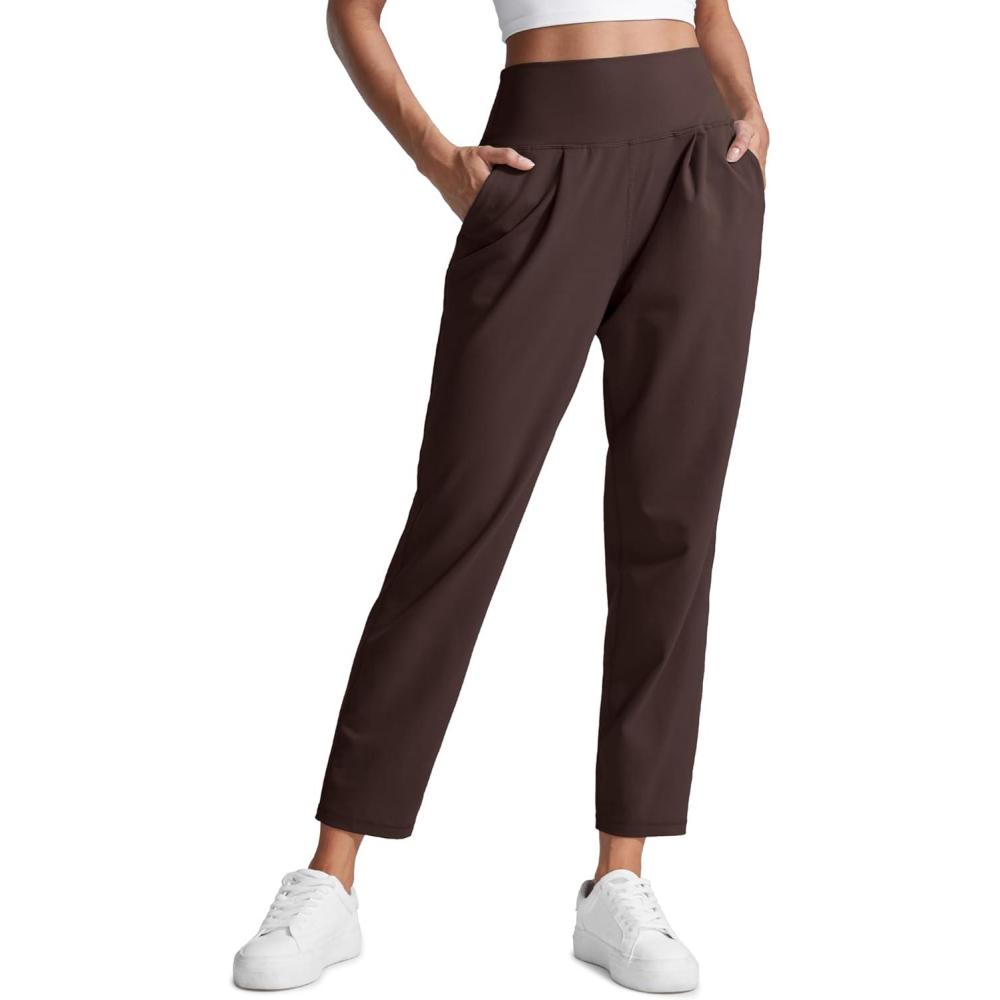 imageCRZ YOGA Butterlift Ankle Yoga Pants for Women 27quot 78 Tapered Front Pleated for Lounge Travel with PocketsHot Fudge Brown