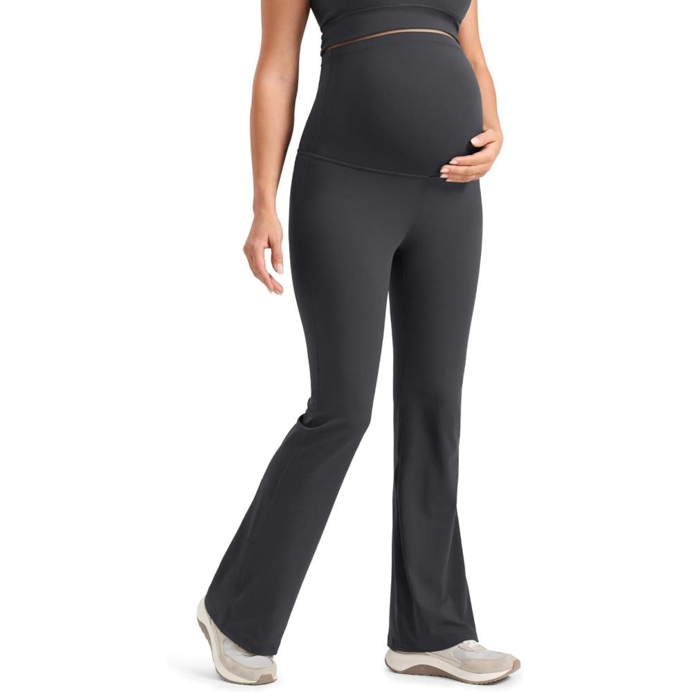 imageCRZ YOGA Butterlift Maternity Flare Leggings 31quot Workout Yoga Lounge Bootcut Pregnancy Womens Pants Over The BellyMysterious Grey